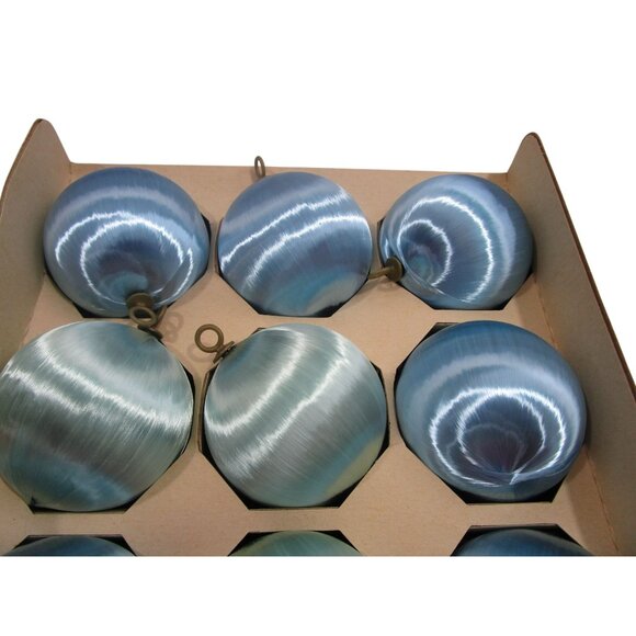 Assorted Blue Satin Sheen Wrapped Christmas Ornaments 12 Elegant Holiday Decor G - Picture 4 of 8